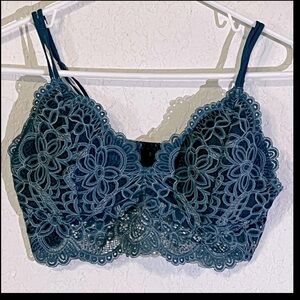 Women's Colsie Lace Padded Bralette - Teal Blue Mist • Coquette Dream Size L